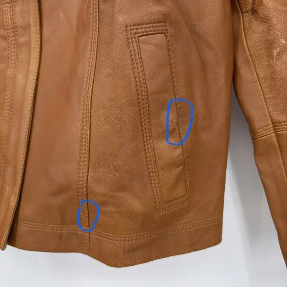 Quince 100% Leather Stand-Collar Jacket size M Women's in Cognac Brown Full Zip - Picture 8 of 16